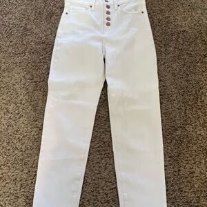 Banana Republic High Rise White Jeans Exposed Rose Gold Button-Up Size 28” waist